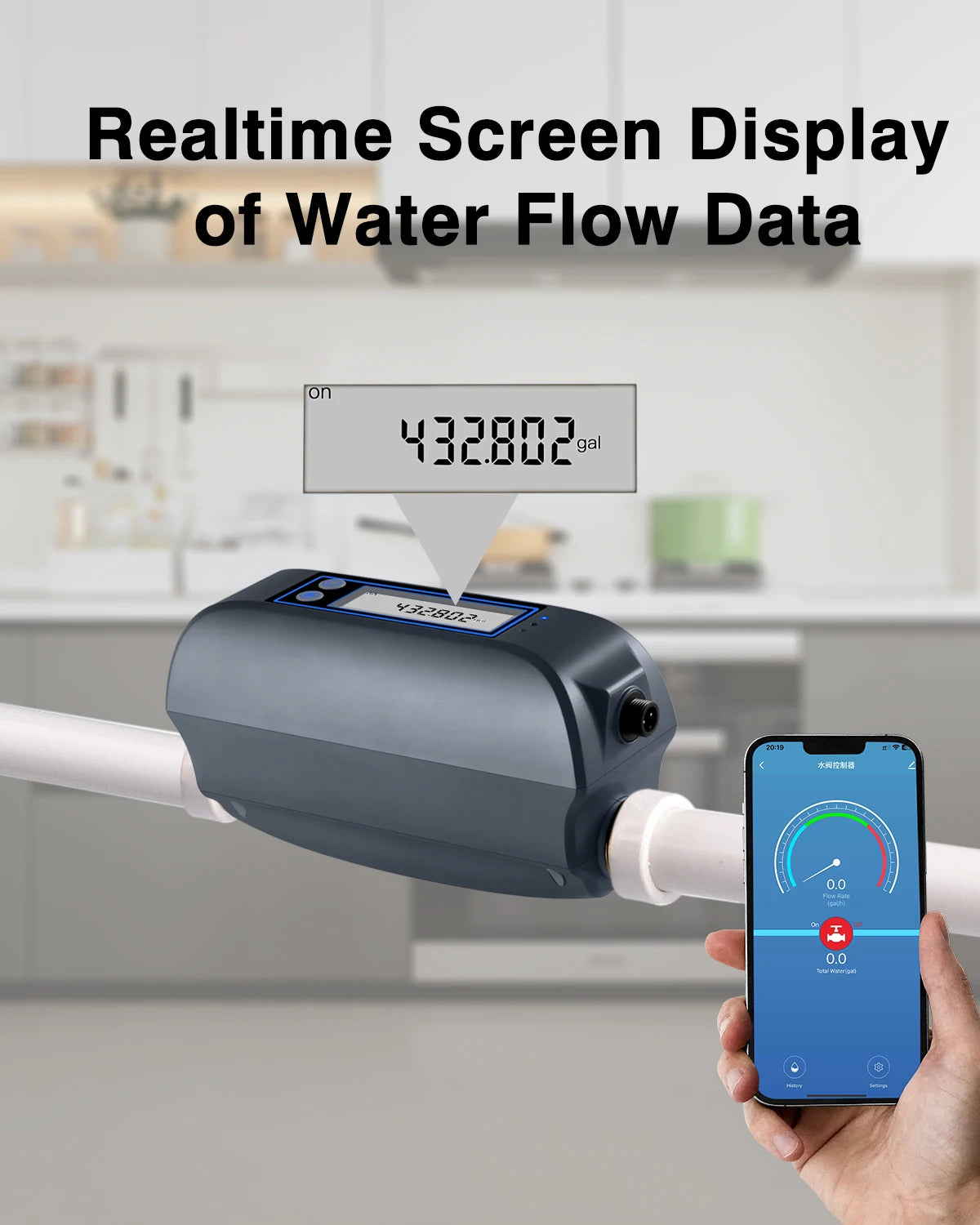 Haozee Tuya Smart WiFi Water Shutoff Valve Water Flow Rate And Water Meter Shut On/Off Remote Control Real Time Display