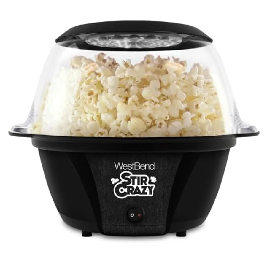 82707B Stir Crazy Hot Oil Popcorn Popper Popcorn Maker Machine with Large Serving Bowl Lid and Stirring Rod 6 Qt Black