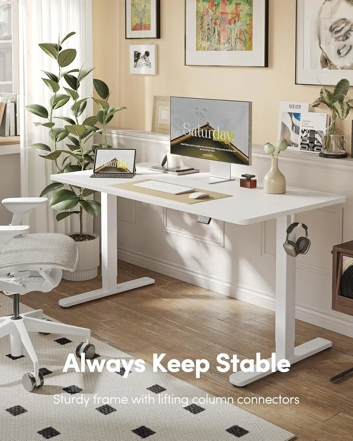 Electric, Height Adjustable Stand up Desk, 48 x 24 Inches Sit Stand Home Office Desk, Computer Desk, White, Customized