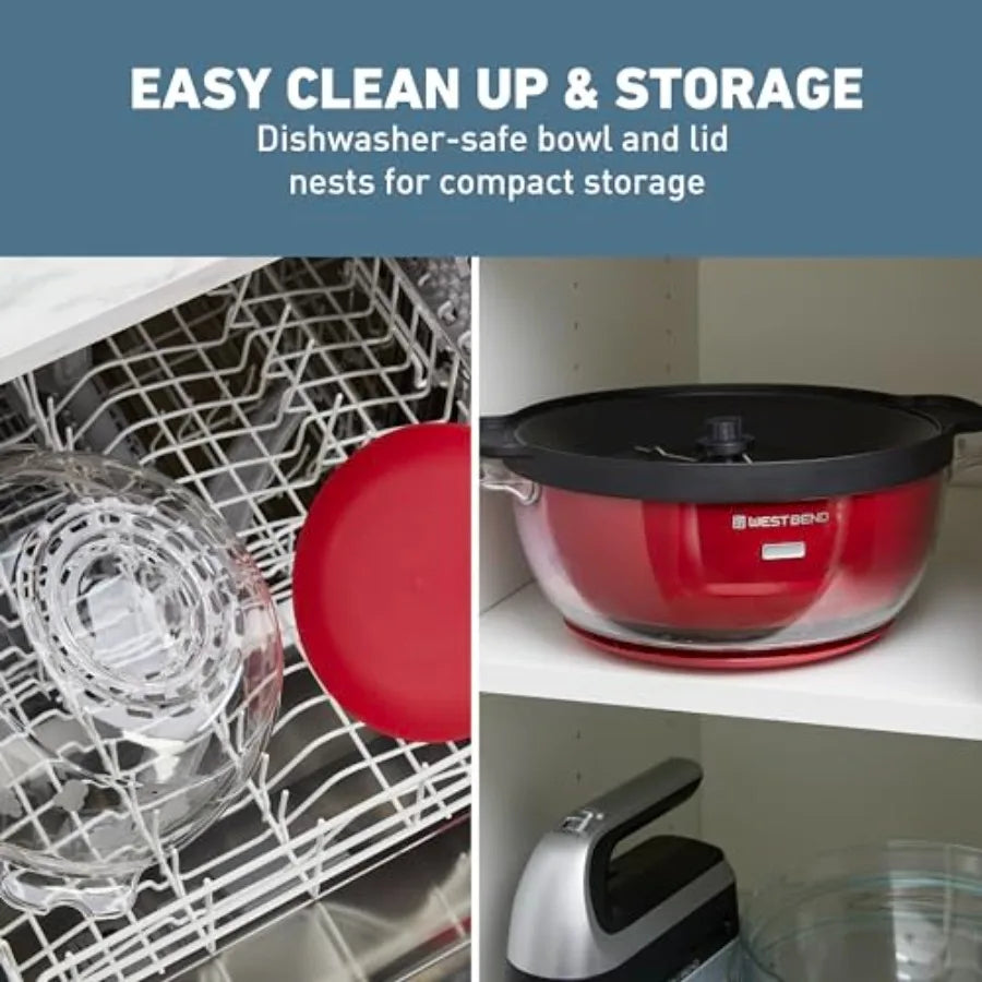 Stir Crazy Hot Oil Popcorn Popper Popcorn Maker Machine with Large Serving Bowl Lid and Stirring Rod 6-Qt. Red