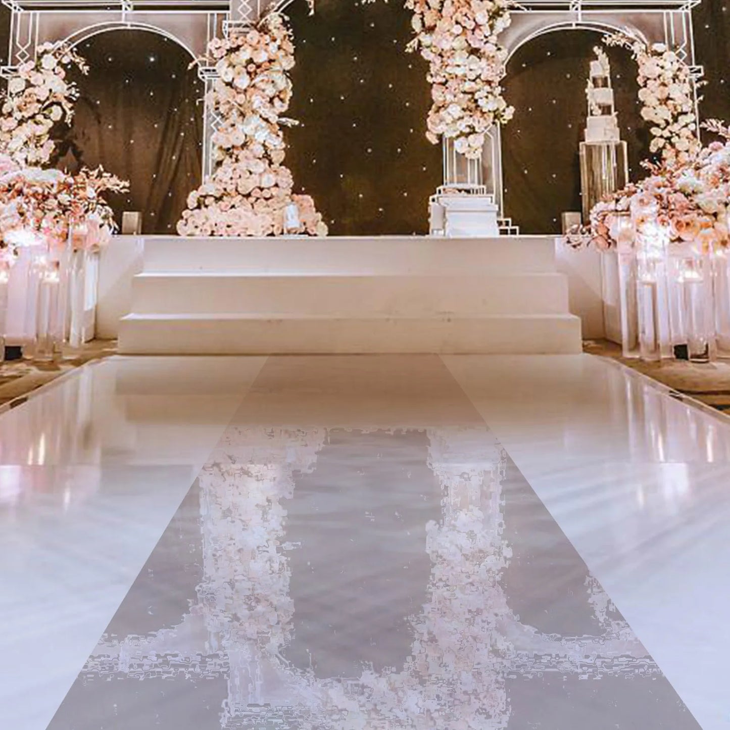 65FT x 3FT Silver Mirrored Floor Wedding Aisle Runner, Carpet for Party, Birthday, Banquet, Restaurant Decoration