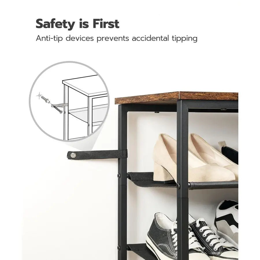 Shoe Rack, 4 Tier Shoe Storage Organizer with 3 Oxford Fabric Shelves and Top Panel, Holds 1216 Pairs of Shoes for Entryway and