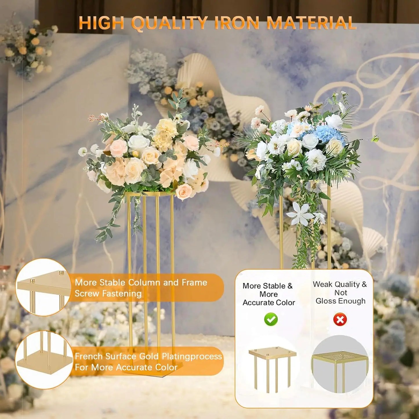8Pcs 23.6inch Gold Wedding Flower Vase for Wedding  Rectangular Flower Display for Geometric Centerpieces Table Hotel Party