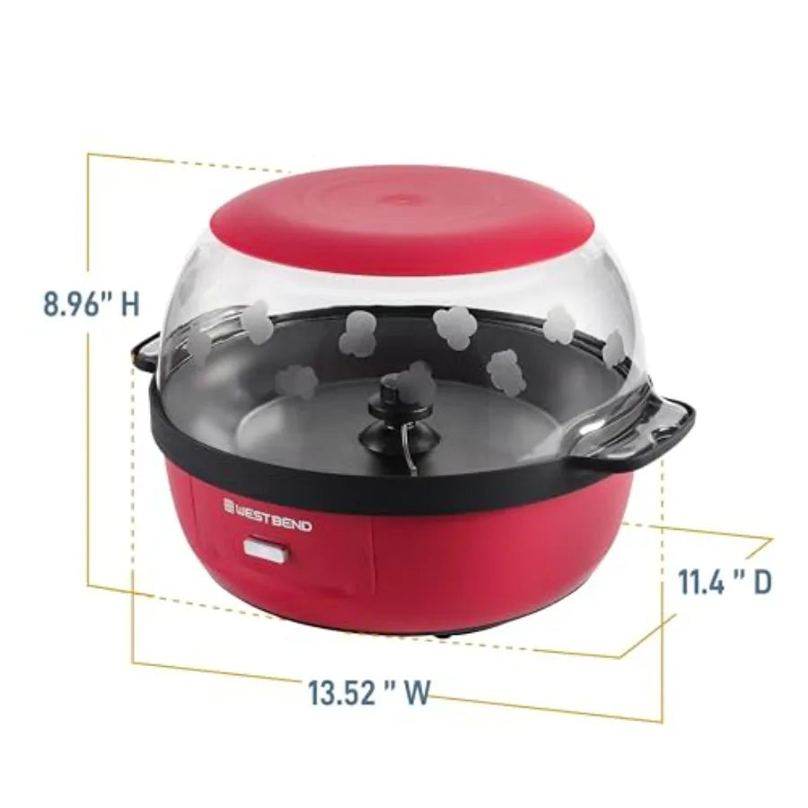 Stir Crazy Hot Oil Popcorn Popper Popcorn Maker Machine with Large Serving Bowl Lid and Stirring Rod 6-Qt. Red