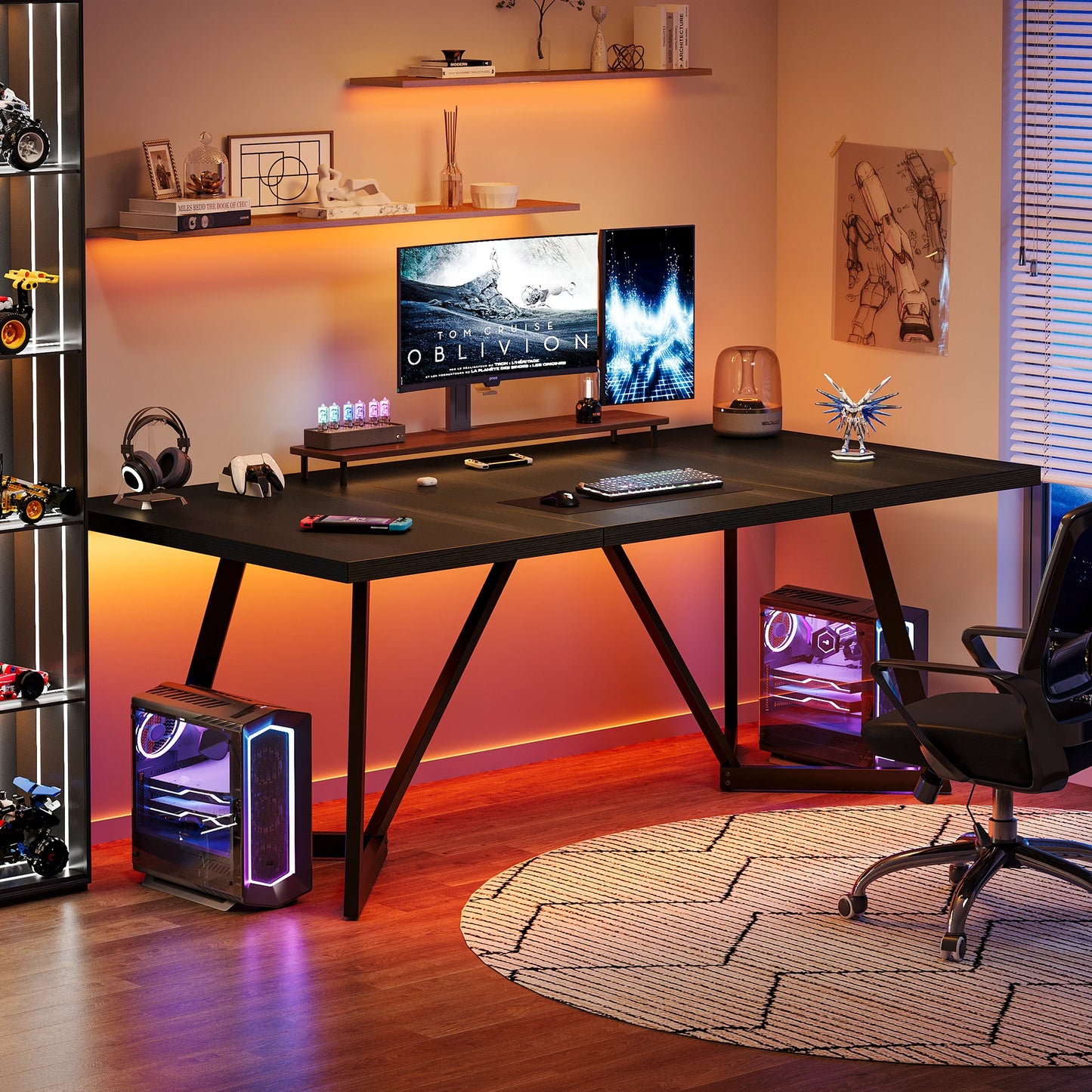 Tribesigns 180cm Large Executive Desk, Modern Black Office Desk with Metal Frame, Study Writing Table