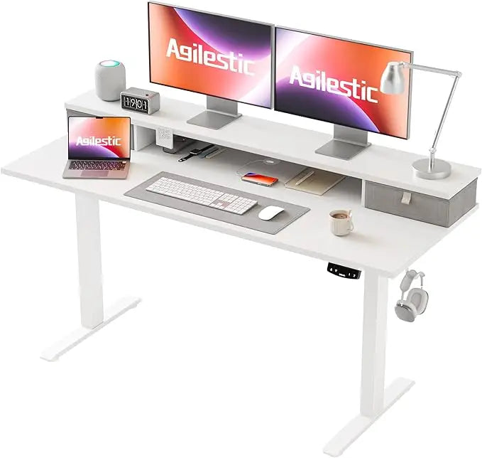 55x24 Inches Electric Standing Desk with 2 Drawers, Adjustable Height, Sit Stand Computer Table, Rustic Brown