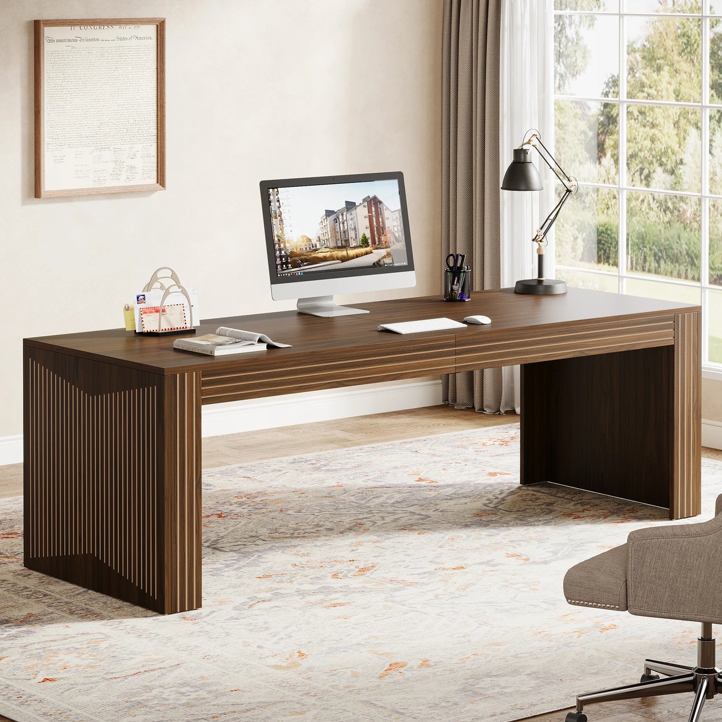 Tribesigns 79-Inch Extra Long Desk, Two Person Double Desk for Home Office, Wooden Long Computer Desk Writing Table for Office