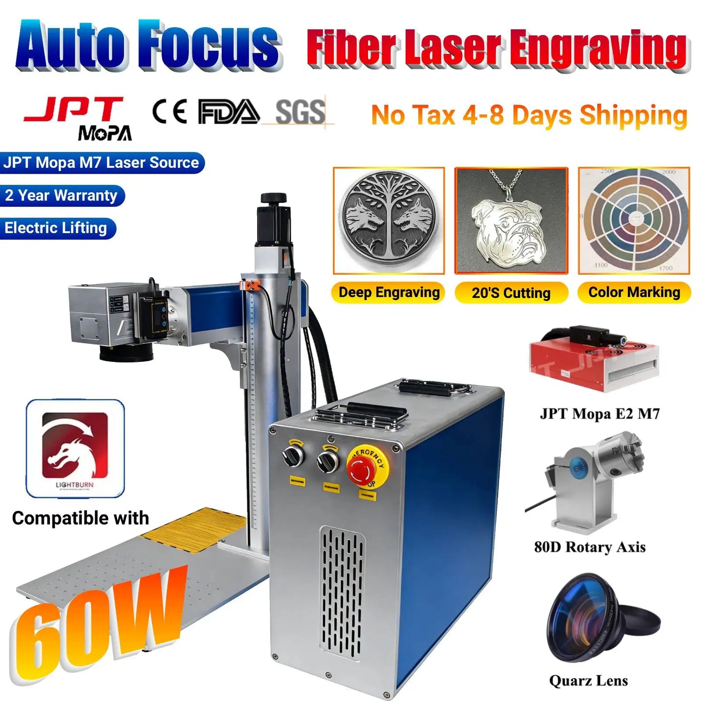 300W JPT Mopa Auto Focus Fiber Laser Marking Cutting Machine Fiber Laser Deep Engraver for All Metal Gold Silver Jewelry Ring