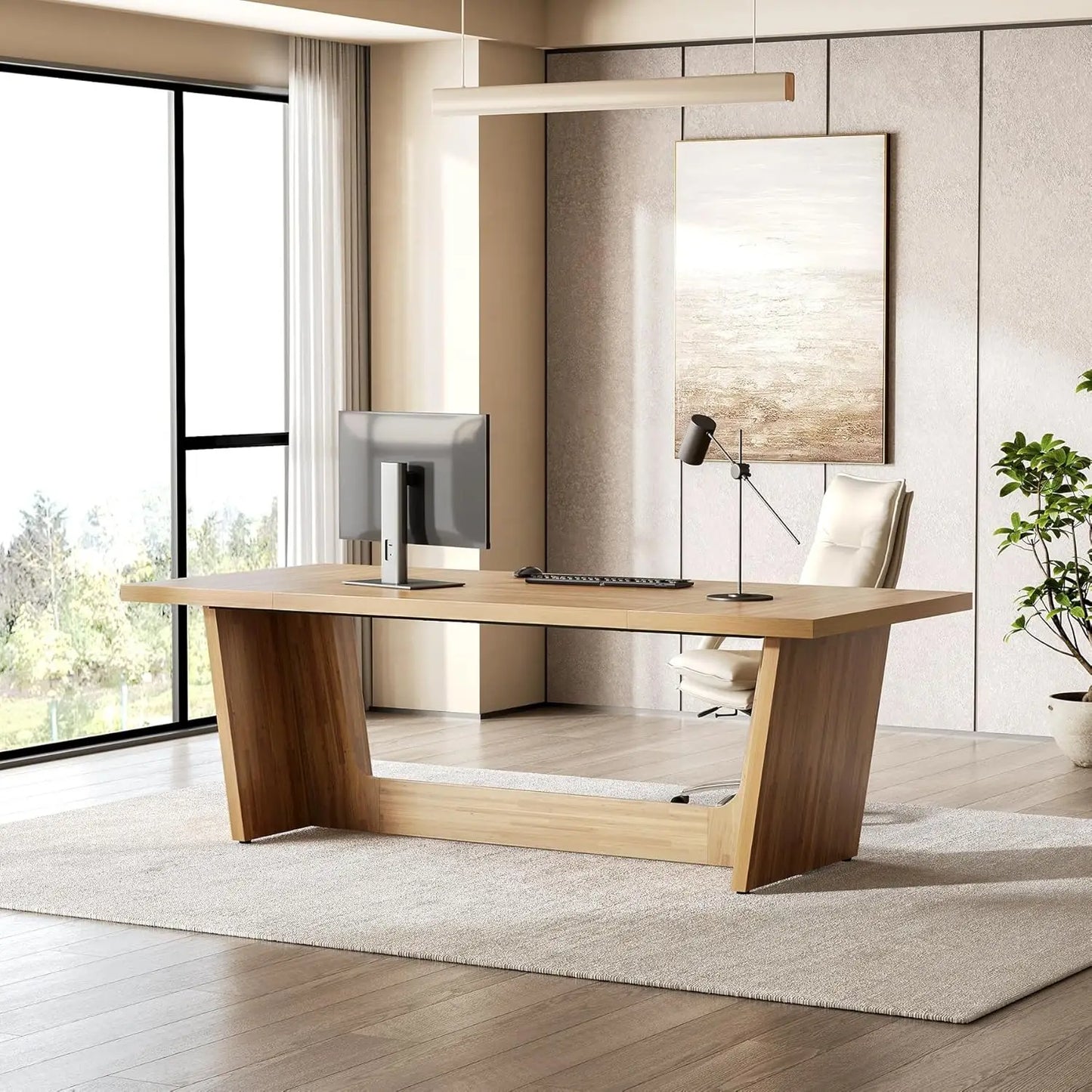 Executive Desk, Brown Computer Desk, Industrial Simple Study Writing Table, Large Workstation Business Furniture for Home Office