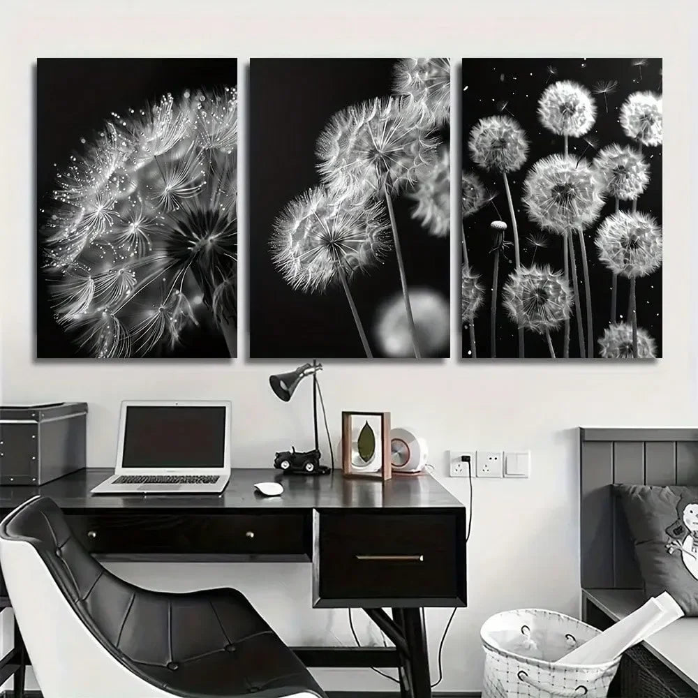 Pieces 2D Flat Dandelion Decorative Wall Art Canvas Painting, Perfect For Home Office, Bathroom, Living Room, Bedroom, Cafe, Re