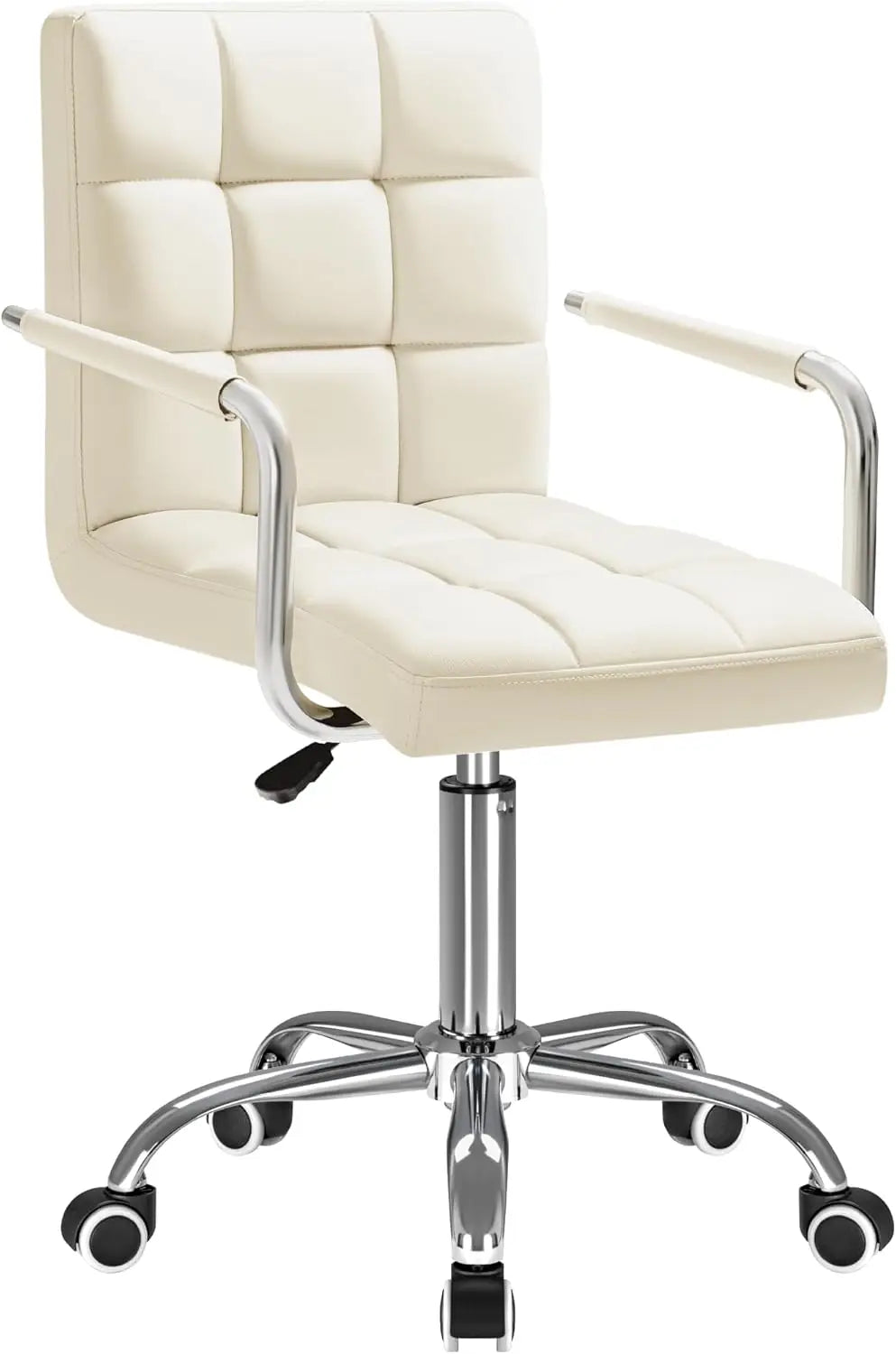 Furmax Mid-Back Office Task Chair Ribbed PU Leather Executive Chair Modern Adjustable Home Desk Retro Comfortable Work Chair 360